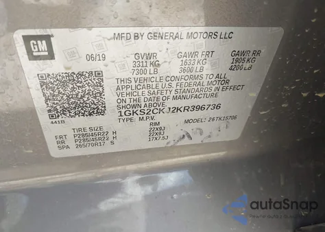 2019 GMC Yukon Denali z USA, uszkodzony, nr VIN 1GKS2CKJ2KR396736